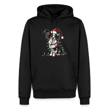 Niedlicher Papillon Hund Weihnachtsmütze Xmas - Männer Premium Bio Hoodie - Schwarz - Vorne - Nico (187cm)