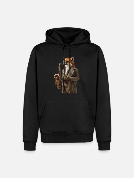 Fox Saxophon - Männer Premium Bio Hoodie - Schwarz