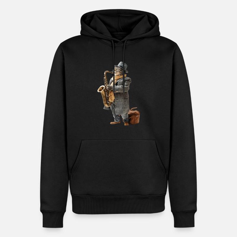 Saxophone chat - Sweat à capuche Premium bio Homme - noir