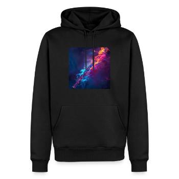 Flûte traversière - Sweat à capuche Premium bio Homme - noir - Devant - Nico (187cm)