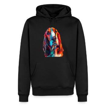 Basset - Männer Premium Bio Hoodie - Schwarz - Vorne - Nico (187cm)