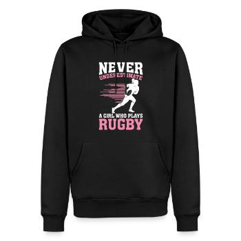 Ne sous-estimez jamais une fille qui joue au rugby - Sweat à capuche Premium bio Homme - noir - Devant - Nico (187cm)