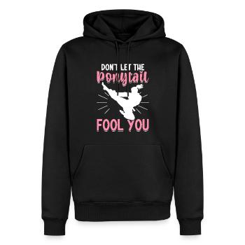 Funny Taekwondo Girl Karate Don't Let Ponytail - Männer Premium Bio Hoodie - Schwarz - Vorne - Nico (187cm)
