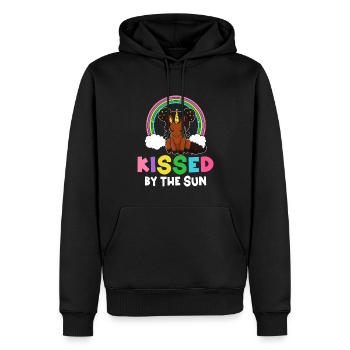 Mélanine Noir Histoire Peau Brune Embrassée Par Le Soleil - Sweat à capuche Premium bio Homme - noir - Devant - Nico (187cm)