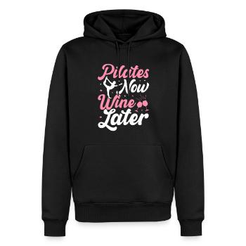 Pilates Now Vin Plus tard Boire du vin Buveur Yoga - Sweat à capuche Premium bio Homme - noir - Devant - Nico (187cm)