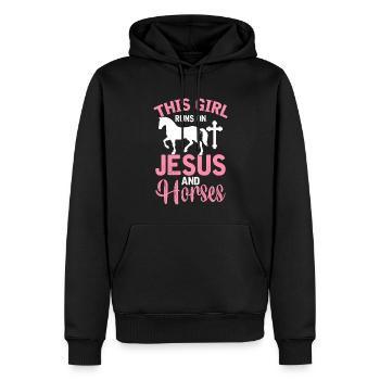 Fille de cheval chrétienne Cette fille court sur Jésus et - Sweat à capuche Premium bio Homme - noir - Devant - Nico (187cm)