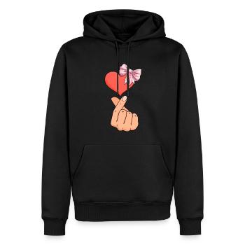 Coquette noeud Saranghae Kpop doigt coeur rose - Sweat à capuche Premium bio Homme - noir - Devant - Nico (187cm)