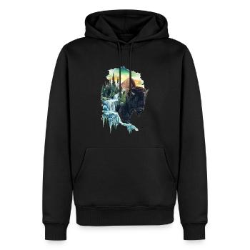 Bison - Männer Premium Bio Hoodie - Schwarz - Vorne - Nico (187cm)