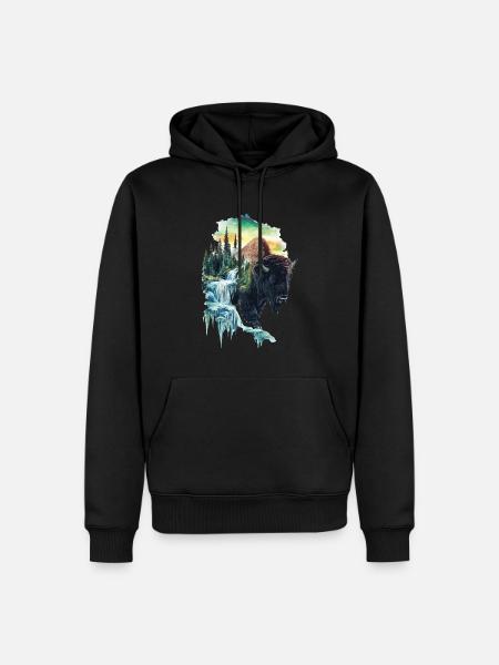 Bison - Männer Premium Bio Hoodie - Schwarz
