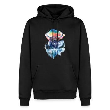 Hochlandrind - Männer Premium Bio Hoodie - Schwarz - Vorne - Nico (187cm)