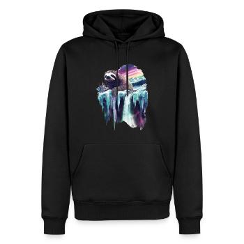 Faultier - Männer Premium Bio Hoodie - Schwarz - Vorne - Nico (187cm)