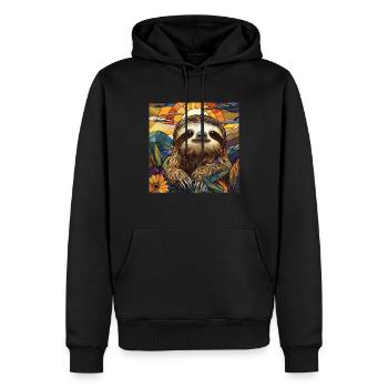 Faultier - Männer Premium Bio Hoodie - Schwarz - Vorne - Nico (187cm)