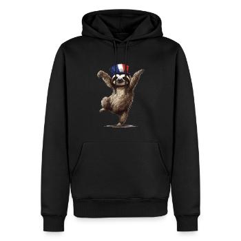 Faultier - Männer Premium Bio Hoodie - Schwarz - Vorne - Nico (187cm)
