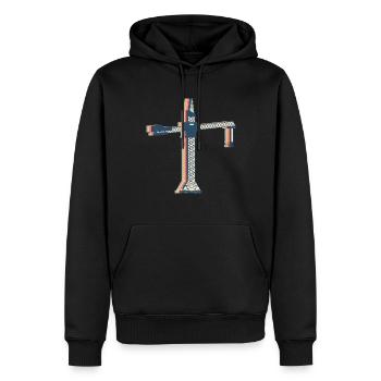 grutier construction HEO Retro Line Art - Sweat à capuche Premium bio Homme - noir - Devant - Nico (187cm)