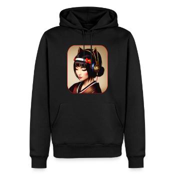 Geisha moderne avec écouteurs - Sweat à capuche Premium bio Homme - noir - Devant - Nico (187cm)