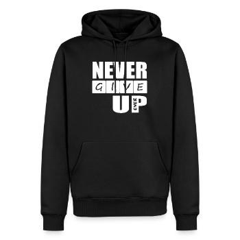 never give up ever quote - Men’s Premium Organic Hoodie - black - Front - Nico (187cm)