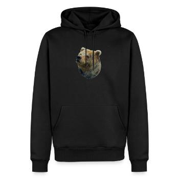 Fröhlicher Braunbär - Männer Premium Bio Hoodie - Schwarz - Vorne - Nico (187cm)