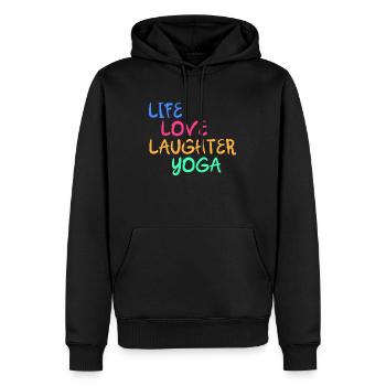 Lachyoga Lächeln Lebe Liebe Humor Geschenk - Männer Premium Bio Hoodie - Schwarz - Vorne - Nico (187cm)