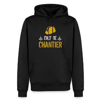 Chef de Chantier Cadeau - Sweat à capuche Premium bio Homme - noir - Devant - Nico (187cm)