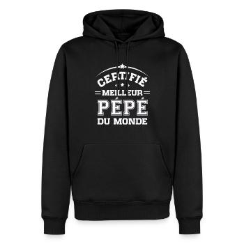 Certifié meilleur Pépé du Monde Cadeau Pépé - Sweat à capuche Premium bio Homme - noir - Devant - Nico (187cm)