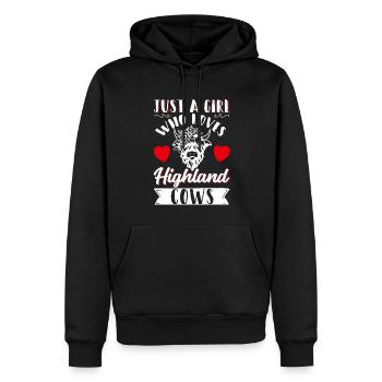 Vache bovine écossaise des Highlands - Sweat à capuche Premium bio Homme - noir - Devant - Nico (187cm)