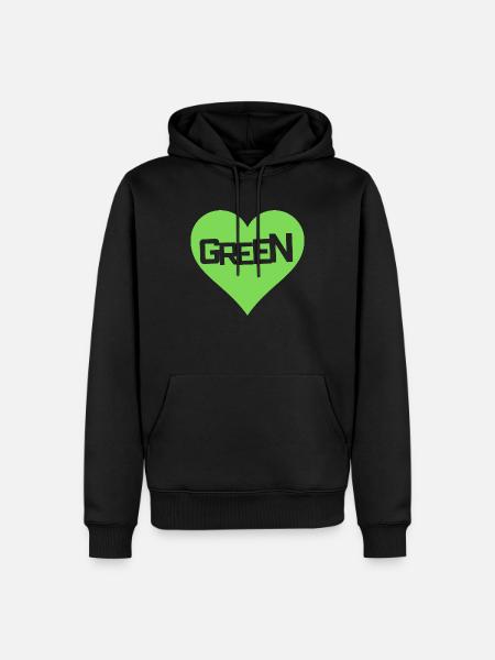GREEN LOVE HEART - Männer Premium Bio Hoodie - Schwarz