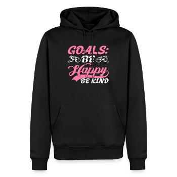 Goals Be Happy, Be Child 5 - Men’s Premium Organic Hoodie - black - Front - Nico (187cm)