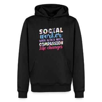 Fleurs du Mois du travail social à l’école - Sweat à capuche Premium bio Homme - noir - Devant - Nico (187cm)