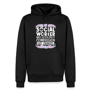 Fleurs du Mois du travail social à l’école - Sweat à capuche Premium bio Homme - noir - Devant - Nico (187cm)