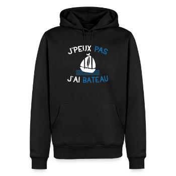 Je peux pas j'ai bateau cadeau humour marin homme - Sweat à capuche Premium bio Homme - noir - Devant - Nico (187cm)