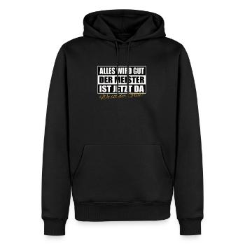 Alles wird gut der Meister ist jetzt da Wo ist - Männer Premium Bio Hoodie - Schwarz - Vorne - Nico (187cm)