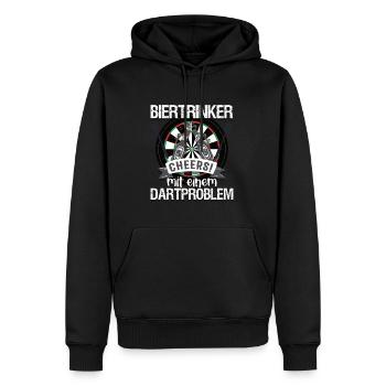 Herren Biertrinker mit Dart-Problem, Dartspieler, - Männer Premium Bio Hoodie - Schwarz - Vorne - Nico (187cm)