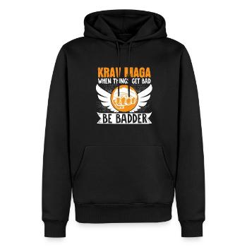 Krav Maga Apparel Israeli Self - Männer Premium Bio Hoodie - Schwarz - Vorne - Nico (187cm)