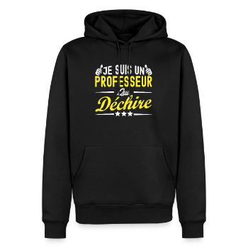 professeur qui déchire / cadeau professeur - Sweat à capuche Premium bio Homme - noir - Devant - Nico (187cm)