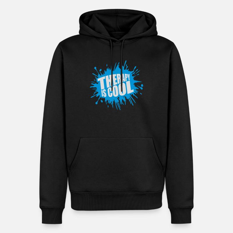 therapy is cool Zitat - Männer Premium Bio Hoodie - Schwarz