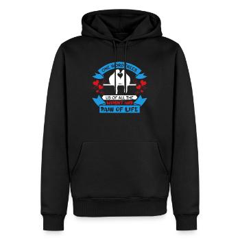 EIN WORT BEFREIT UNS VON ALL DEM GEWICHT UND DEM SCHMERZ - Männer Premium Bio Hoodie - Schwarz - Vorne - Nico (187cm)