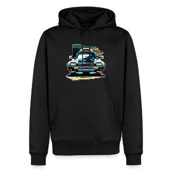 Voiture futuriste en design pixel 8 bits - Sweat à capuche Premium bio Homme - noir - Devant - Nico (187cm)