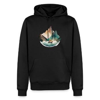 Bateau sur le lac dans les montagnes - Sweat à capuche Premium bio Homme - noir - Devant - Nico (187cm)
