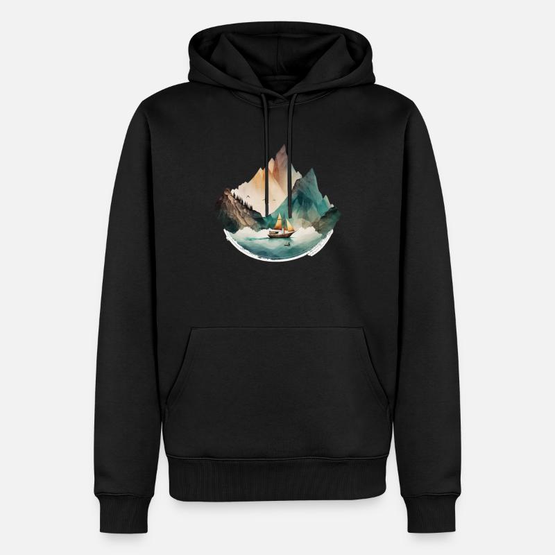 Bateau sur le lac dans les montagnes - Sweat à capuche Premium bio Homme - noir
