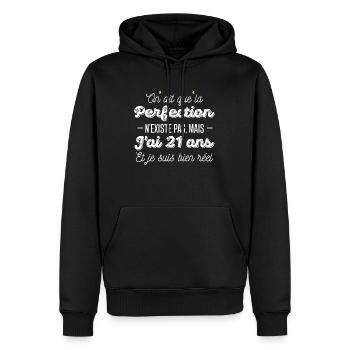 21 ans de perfection / cadeau anniversaire 21 ans - Sweat à capuche Premium bio Homme - noir - Devant - Nico (187cm)