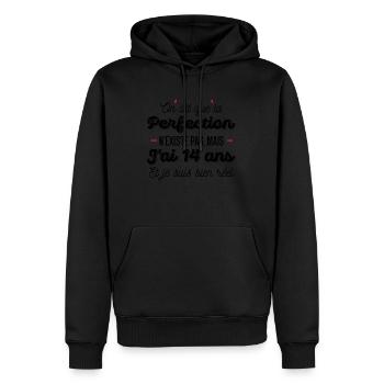 14 ans de perfection / cadeau anniversaire 14 ans - Sweat à capuche Premium bio Homme - noir - Devant - Nico (187cm)