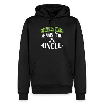 J'ai un secret je suis oncle - Sweat à capuche Premium bio Homme - noir - Devant - Nico (187cm)