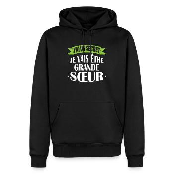 J'ai un secret je vais être soeur best seller - Sweat à capuche Premium bio Homme - noir - Devant - Nico (187cm)