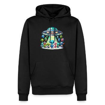 Aliens Marveling at a UFO - Men’s Premium Organic Hoodie - black - Front - Nico (187cm)