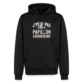 J'Peux Pas Mon Papillon A Besoin De Moi - Sweat à capuche Premium bio Homme - noir - Devant - Nico (187cm)