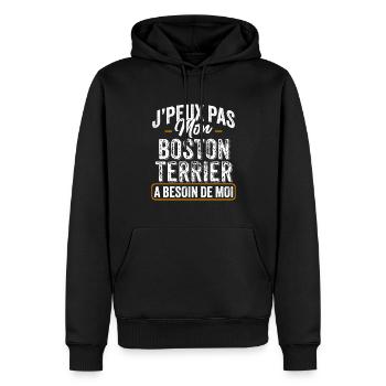 J'Peux Pas Mon Boston Terrier A Besoin De Moi - Sweat à capuche Premium bio Homme - noir - Devant - Nico (187cm)
