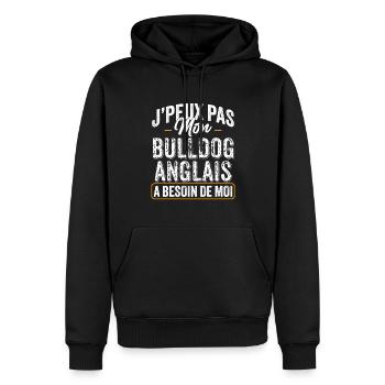 J'Peux Pas Mon Bulldog Anglais A Besoin De Moi - Sweat à capuche Premium bio Homme - noir - Devant - Nico (187cm)