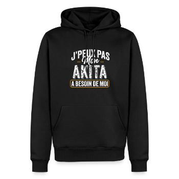 J'Peux Pas Mon Akita A Besoin De Moi - Sweat à capuche Premium bio Homme - noir - Devant - Nico (187cm)