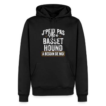 J'Peux Pas Mon Basset Hound A Besoin De Moi - Sweat à capuche Premium bio Homme - noir - Devant - Nico (187cm)
