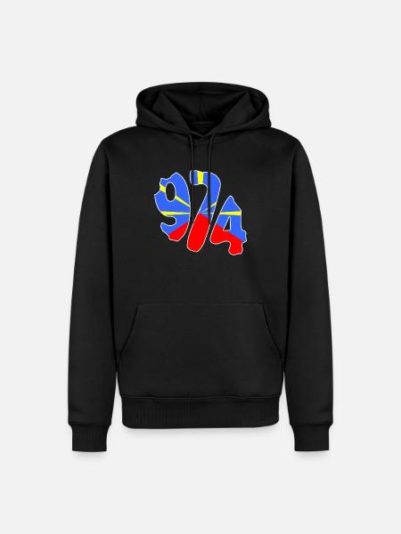 974 Drapeau - Sweat à capuche Premium bio Homme - noir